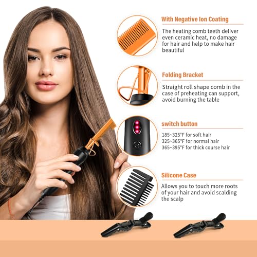 Hot Comb Set 21Pcs, Electric Hair Straightener Pressing Comb for Black Hair with Wig Wax Stick, Lace Band, Rat Tail Comb & Salon Clips