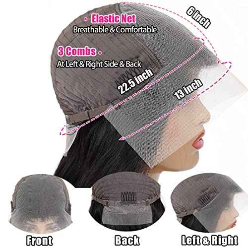 13x6 Deep Wave Lace Front Wigs Human Hair Wigs HD Transparent Deep Curly Lace Frontal Glueless Wigs Human Hair Lace Front Wigs Pre Plucked 200% Density Natural Black 24 Inch
