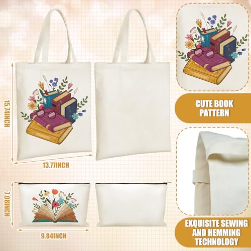 6 Pcs Book Lover Gifts for Women Readers Canvas Bag Back to School Reusable Canvas Bag Tumbler Bookmark for Women Reading Librarian Bookworm Kitchen Library Club Bookish Gifts