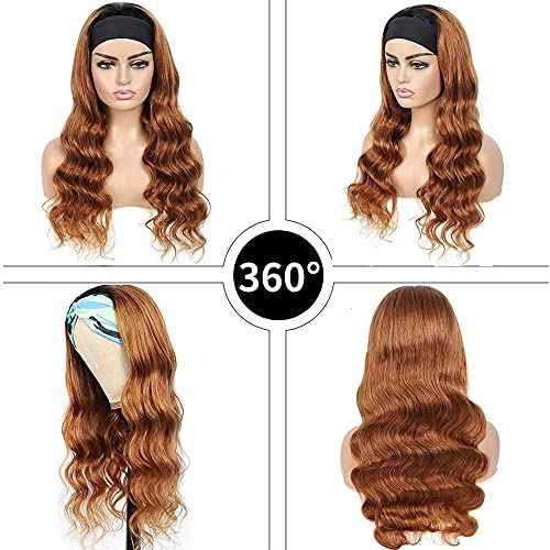 16 Inch 1B30 Dark Brown Headband Wig Human Hair 150% Density Grade 8A Unprocessed Brazilian Virgin Hairs Machine Made Ombre Body Wave Headband Wig Human Hair None Lace Front Wig