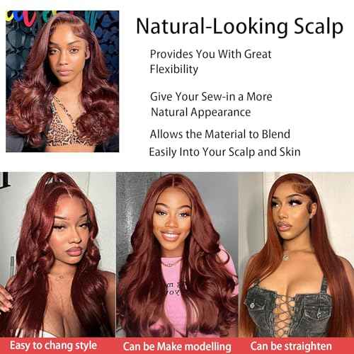 Loose Deep Wave Bundles with Closure Human Hair 12a Reddish Brown 3 Bundles Human Hair with Lace Closure Color 33Copper Reddish Brown Bundles with Closure (Loose Deep Wave 12 14 16 +12free)
