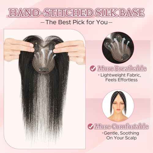 SEGO Human Hair Topper Double-Layer Hand-Stitched Thinning Hair Toppers for Women 360¡Æ3D Coverage Toppers Hairpieces Add Volume,11inch #4P27 Medium Brown Mixed Dark Blonde,20g