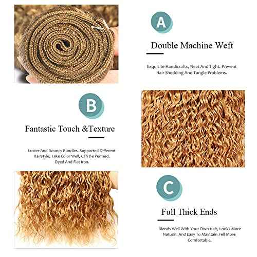 #27 Kinky Curly Bundles Human Hair Blonde Bundle Honey Blonde Human Hair Bundles 22 24 26 inch #27 Wet and Wavy Bundle