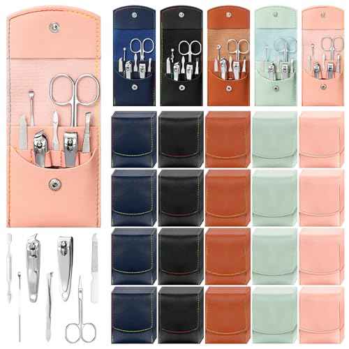 Lasnten 100 Bulk Nail Clipper Set Bulk Manicure Kit Stainless Steel Pedicure Professional Nail Care Kit with Travel Case Portable Grooming for Husband Men Women Family(Multicolor,7 in 1)