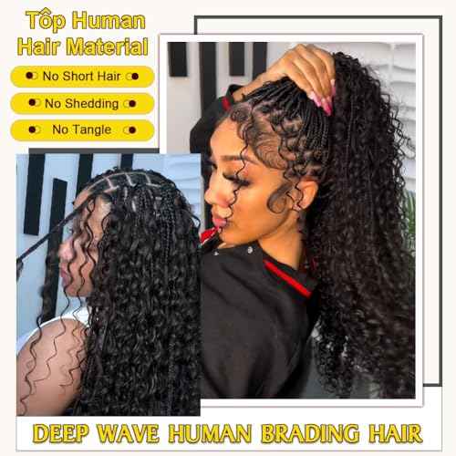 Curly Human Braiding Hair for Boho Braids Bohemian Deep Wave Bulk 100% Human Hair for Micro Braiding Hair Wet and Wavy Boho Knotless Braids Hair No Weft 2 Bundles