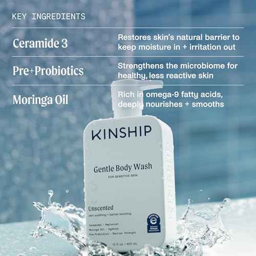 Kinship Gentle Moisturizing Body Wash for Sensitive Skin | Eczema Relief & Hydration for Dry Skin | Fragrance-Free, Unscented Body Soap, 13 oz