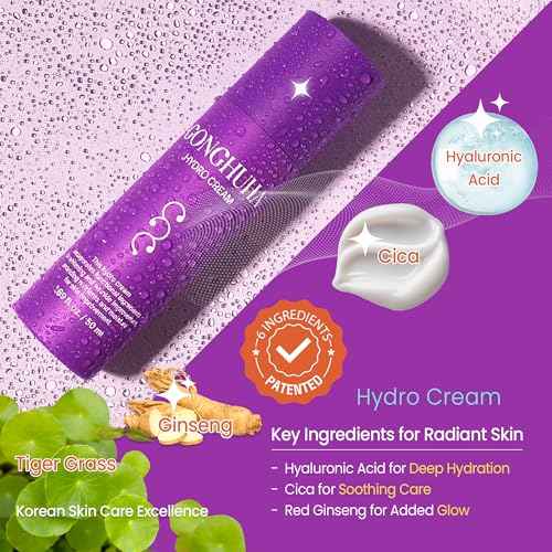 Hydro Cream ? Lightweight Ultra-Hydrating Face Moisturizer for Glowing Skin | 50ml (1.69 fl oz) with Hyaluronic Acid & Cica | Korean Skin Care