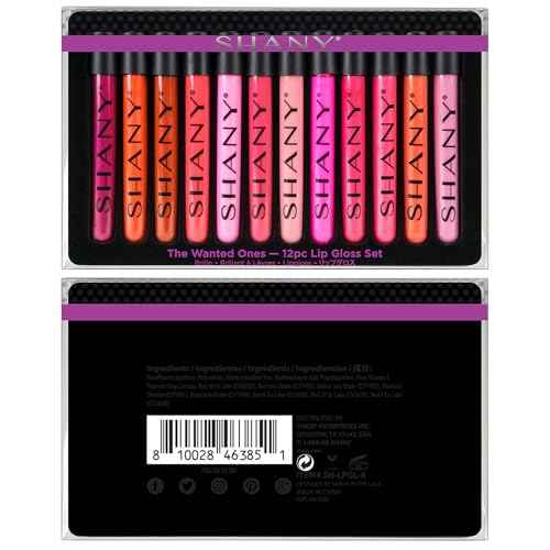SHANY Lip Gloss Makeup Set, 12 Piece Professional Lip Color Collection with Shimmer and Pearl Finishes, Enriched with Aloe Vera and Vitamin E, Long Lasting Glossy and Moisturizing Lip Luminizer - Gift