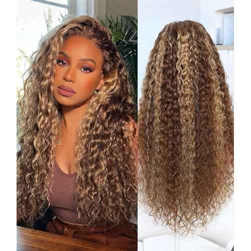 Glueless Wigs Human Hair Pre Plucked Pre Cut Highlight Ombre Deep Wave Lace Front Wigs 180 Density 5x5 HD Lace Closure Wigs For Black Women,Beginner Friendly 26 Inch