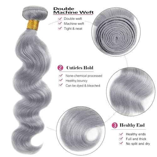 30 32 34 inch Grey Bundles Human Hair Silver Bundle Gray Body Wave Bundles 8A Brazilian Remy Gray Hair Extensions 300g