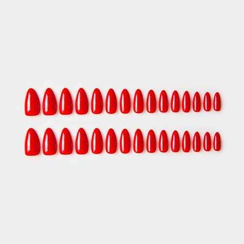 30Pcs Almond Press On Nails - Supremely Fit & Natural Soft Gel Almond Nails,15 Sizes, Reusable Fake Nails Kit with Gift Box for Women (Warm Red)
