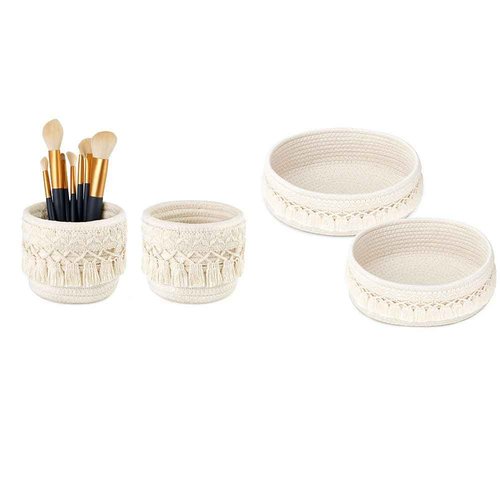 Mkono 5 Pcs Macrame Baskets Cotton Rope Basket for Organizing, Boho Decor Basket