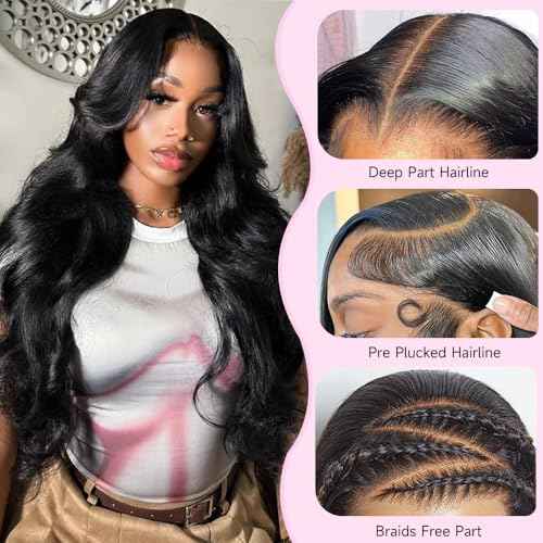 13x6 Lace Front Wigs Human Hair 200% Density Body Wave 13x6 HD Lace Frontal Wigs Brazilian Virgin Human Hair Wig Pre Plucked Invisilbe Hairline 3x Longer Lifespan 24 Inch