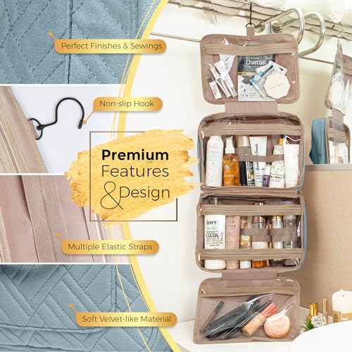 BOACAY Hanging Travel Toiletry Bag for Women, Makeup Bag, Bathroom & Shower Organizer Kit for Accessories, Cosmetics, Travel Essentials