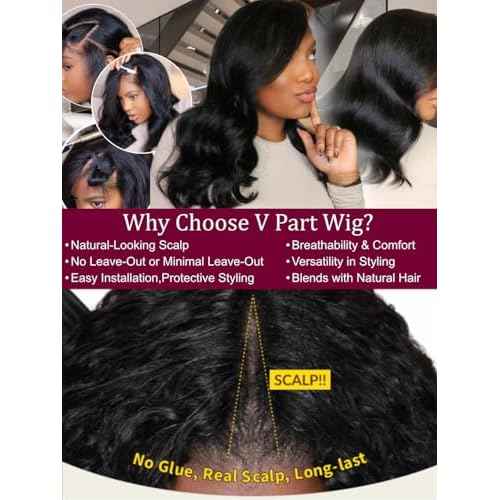 Beauty Forever Small Cap V Part Wig Body Wave Human Hair No Leave Out No Glue No Gel Upgraded U Part Wigs For Women,10A Grade Wear And Go Beginner Friendly150% Density Natural Color 16 Inch