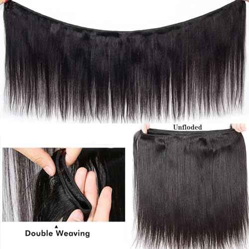 Human Hair Bundles,Straight 4 Bundles 20 20 20 20 Inch,16A Bundles Human Hair,100% Unprocessed Virgin Brazilian Hair Extensions Double Weft, Quick Weave Sew In Hair Bundle