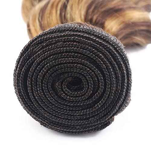 P4/27 Human Hair Bundles Ombre Deep Wave Bundles Human Hair 3 Bundle 28 30 32 Inch Brown and Honey Blonde Bundle Human Hair Brazilian Virgin Blonde Wet and Wavy Bundle