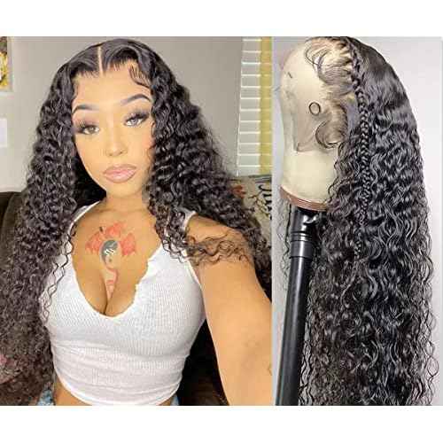 13x4 Deep Curly Lace Front Wigs Human Hair Wet and Wavy Water Wave Human Hair Wigs (13x4 deep wave lace closure wigs, 22 Inch)
