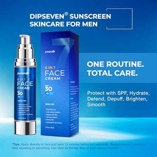 6 in 1 Face Cream With SPF for Men: Anti Aging Mens Face Moisturizer with SPF 30 - Hydrating Sunscreen for UV Protection & Dull Skin Daily Care - 1.7 fl oz