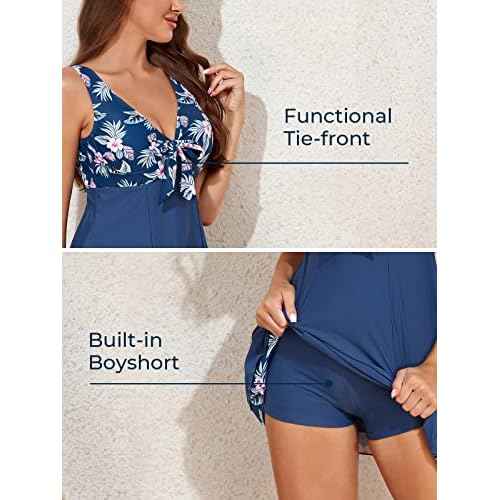 MiYang Women's One Piece High Waist Printing Swim Dress Padded Swimwear