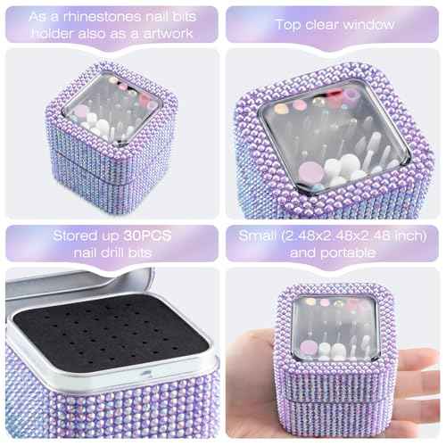 30PCS Nail Drill Bits Set with Holder Case, 3/32 Inch Professional Efile Cuticle Nail Bits for Nail Drill, Ceramic Diamond Carbide Drill Bits for Acrylic Gel Removal Polish Nail Tech (Purpe)