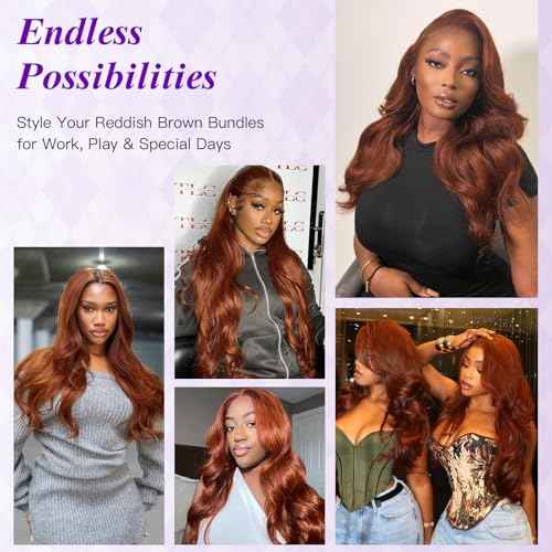 Light Reddish Brown Bundles Human Hair Body Wave 12 14 16 Inch, Color 30 Copper Brown Thick Raw Virgin 3 Bundles 12A 100% Brazilian Human Hair Wavy Loose Wave Quick Sew In Weave #30