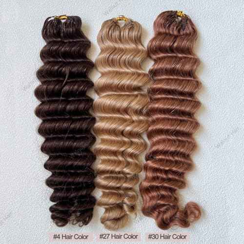 Deep Wave Crochet Human Hair Extensions Brazilian Virgin Feather Human Hair Bundles Pre Separated Braiding Hair Pre Looped for Boho Braids For Black Women Walnut Hair #30 Hair Color 16inch 60g