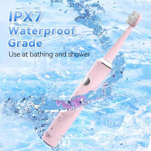 JTF Sonic Electric Toothbrush for Adults: 6 Brush Heads, Travel Bag, Tongue Scraper, 5 Brushing Modes for Teeth, Smart Timer and IPX7 Waterproof, Rechargeable Toothbrush for Deep Cleaning & Whitening