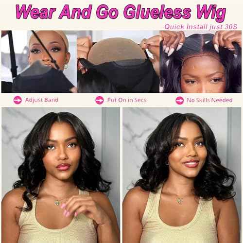 Glueless Bob Wig Human Hair Pre Plucked Pre Cut 4X4 HD Transparent Lace Closure Wigs Body Wave Wig Human Hair for Women Short Bob Wigs 16Inch