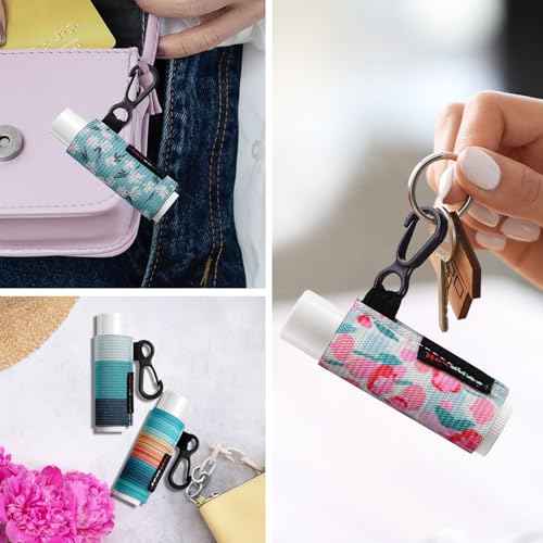 HEYSKAY 10PCS Lip Balm Holder Sleeves Keychain Compact Clip On Lipstick Chapstick Lip Gloss Elastic Sleeves, Floral Patterns