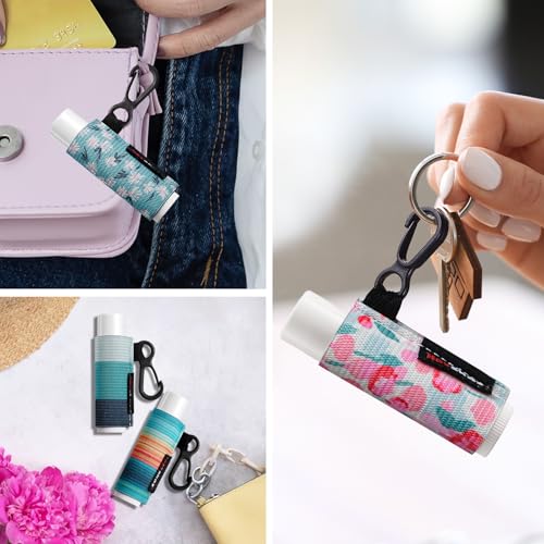 HEYSKAY 8PCS Lip Balm Keychain Holder Compatible with Chapstick, Stocking Stuffers Gifts Keychain Lip Gloss Holder Key Chain Lipstick Holder Sleeves(Classical Strap Patterns)