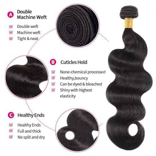 Body Wave Bundles Human Hair 22 24 26 Inch Human Hair 3 Bundles 100% Unprocessed Brazilian Raw Weave Bundle Human Hair Extensions for Black Women Natural Color