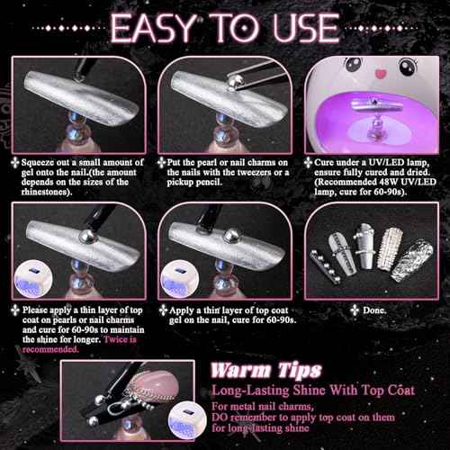 3D Mini Punk Nail Studs Cone Spike Alloy Rivets (Black+Silver), Flatback Nail Pearls and Round Steel Balls Beads(Silver), Goth Nail Charms and Gems for Nail Accessories