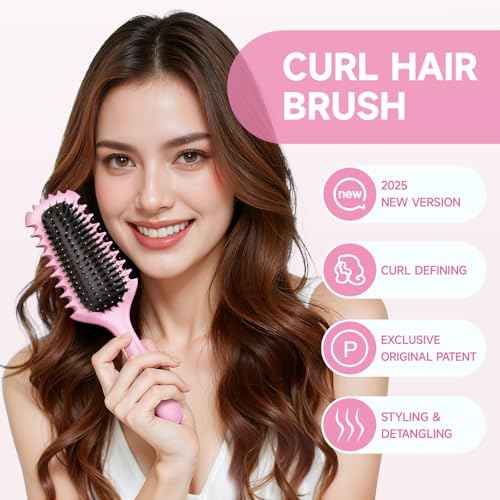 Curl Defining Brush 2025 Upgrade Curl Hair Brush Gifts for Women and Men ? Shape, Volume Brush and Detangle Curly Hair Styling with Reduced Pulling Pink