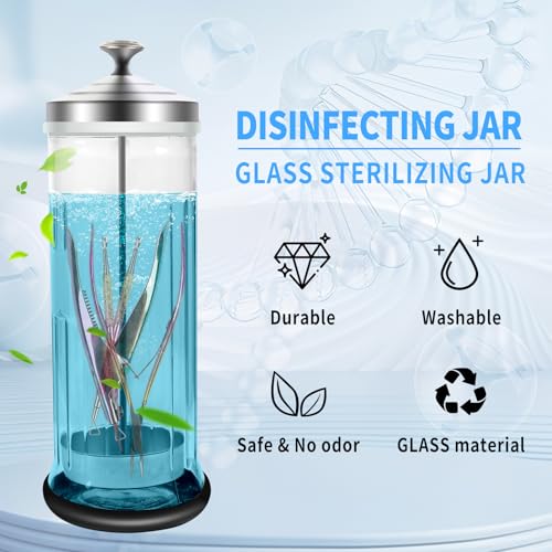 42.3 Oz Barbicide Disinfectant Jar with anti-slip pad, Disinfectant Jar Large for Nail Tools, Barber Shop&Spa Implements Barbicide Containers with Removable Straining Tray(1250 ml)