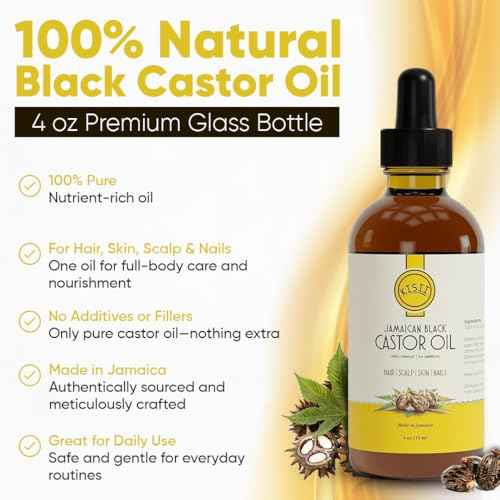 Jamaican Black Castor Oil ? 100% Pure Castor Oil for Hair Growth, Scalp Care, Glowing Skin and Nails. Made in Jamaica - 4 oz Glass Bottle