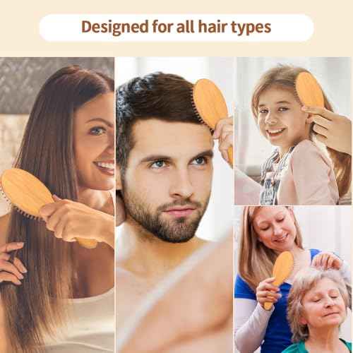 2 Piece Bamboo Hair Brush for Hair Growth, Wooden Paddle Detangler Hairbrush with Natural Bamboo Bristles, For All Hair Types - Women & Men, Scalp Massage, Smooths Tangles & Knots