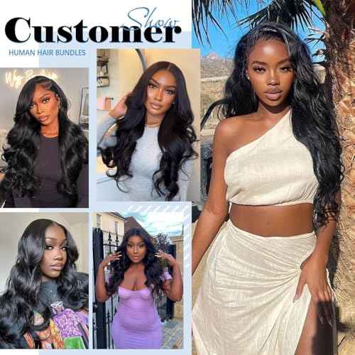12A Human Hair Bundles 24 26 28 Inch Body Wave Bundles Human Hair 100% Unprocessed Brazilian Virgin Weave 3 Bundle for Women Natural Black Real Body Wavy Human Hair Extensions