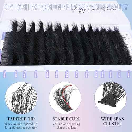 300D Lash Clusters Extensions Mega Cluster Eyelash Lashes 224 Pcs Thick Volume D Curl Wispy Individual Lashes DIY Lash Extension 12-25MM False Eyelashes Makeup at Home Replacement for Yaiseiko