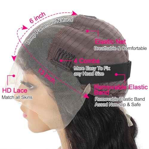 Sunelk 13x6 Lace Front Wigs Human Hair 200% Density HD Transparent Body Wave Lace Front Wigs Human Hair 10A Frontal Glueless Wigs for Women 24 Inch