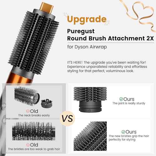Upgraded Round Volumizing Brush Attachment for Dyson Airwrap HS01 HS05 HS08 Accessories, Upgraded Bristles for Dry Hair Add Volume Style Bangs Smooth Hair