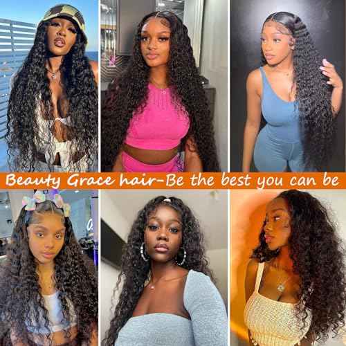 BeautyGrace 13X6 Deep Wave Lace Front Wigs Human Hair 30In (100% Human Hair) Brazilian Virgin 180% Density Deep Wave Frontal Wigs Human Hair Natural Color(13x6, 30inch)