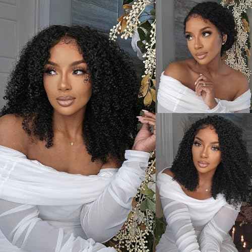 Kinkycurly Wig Human Hair 13x6 Lace Front Wigs Human Hair Afro Kinky Curly Wig 18 inch Pre Plucked 180% Density Black Jerry Curly Afro Kinky-Curly Natural Hairline Full Bouncy Thick Average Size