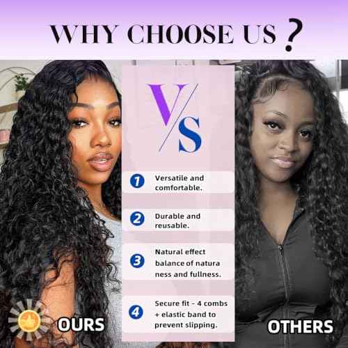 13x4 Deep Curly Glueless Wigs Human Hair Deep Wave Lace Frontal Wet and Wavy Wig 20 Inches 180 Density Water Wave Lace Front Wigs Human Hair Pre Plucked with Baby Hair Natural Black 1B
