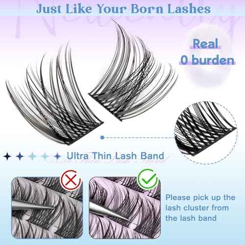 Cluster Lashes Wispy Natural Eyelash Clusters DIY Lash Extension C-curly Cluster Eyelash Extension 10-16MM Individual Lashes Thin Lash Band by Newcally