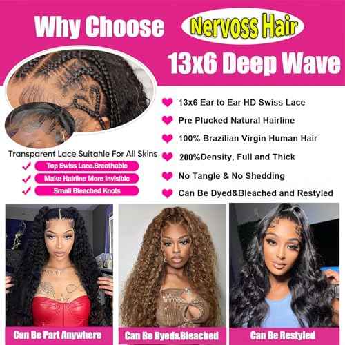 30 Inch Deep Wave Lace Front Wigs Human Hair 200% Density 13x6 HD Transparent Deep Curly Lace Front Wigs for Women Pre Plcked Glueless Wigs with Baby Hair