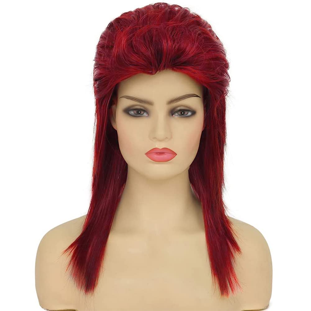 Swiking Red Mullet Wig for Women Shoulder Length Straight Natural Layered Hair 70s 80s Rock Costume Wigs Synthetic Replacement Wig