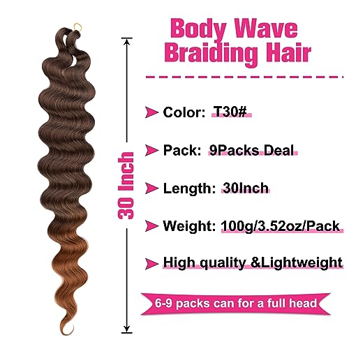 Unionbeauty 30 Inch 9 Packs Body Wave Braiding Hair Pre-Feathered Braiding Hair Ombre Ocean Deap Twist Synthetic Crochet Hair for French Curl Crochet Braids Easy Braids Hair Extension for Women (T30#)