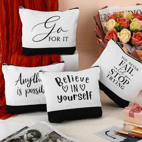 Sanwuta 10pcs Inspirational Make up Bags Bulk Christmas Gifts for Women Cosmetic Bags Cosmetic Pouch with Zipper Thank You Gift for Coworkers Employee (Classic)