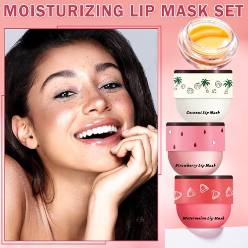 4PCS Honey Lip Balm Hydrating Honey Lip Mask Overnight Propolis Bee Lip Balm Prevention Dry and Cracked Lip Scrub Exfoliator (Honey+Strawberry+Coconut+Watermelon)